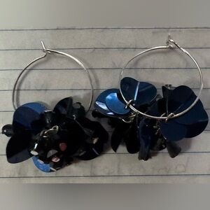 Elegant Silver and Blue sequin Hoop Earrings
